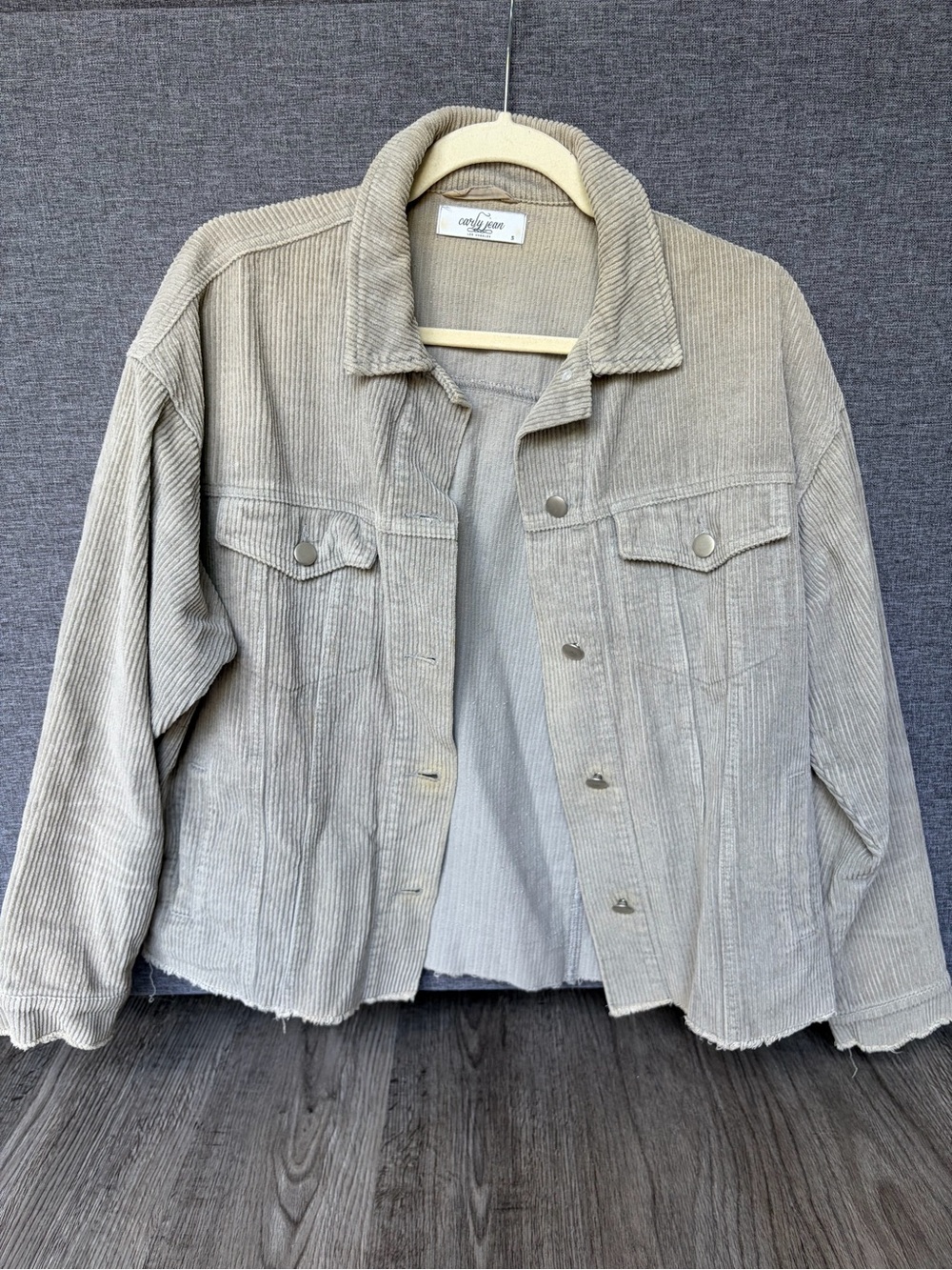 Carly Jean Los Angeles Corduroy Button-Front Jacket - Grey